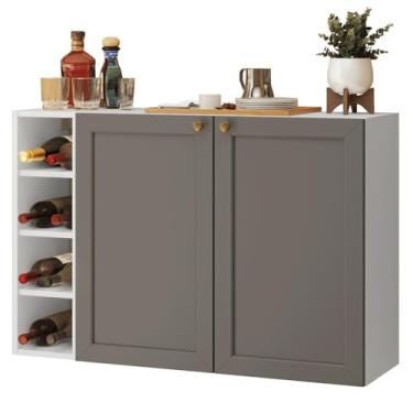 Imagem de Buffet Aparador com Adega 100cm 2 Portas Branco/cinza Vik Madesa 16