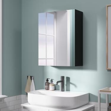 Imagem de Réflexon Armário de parede de banheiro de 45 x 35 cm, armário de armazenamento econômico, armário de remédios com 1 porta e prateleiras ajustáveis, preto (montagem necessária)