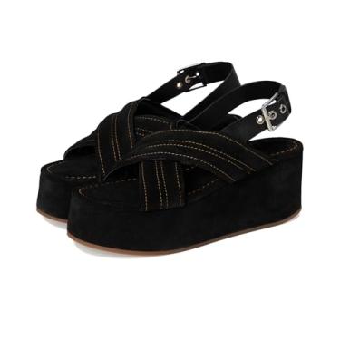 Imagem de Free People Plataforma feminina de festa na praia, Camurça preta, 37