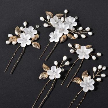 Imagem de Clipes De Cabelo Elegantes Com Cristais E Pérolas Em Forma De Flor, 5 
