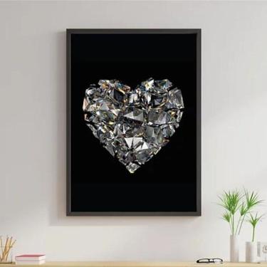 Imagem de Quadro Decorativo Coração De Diamantes 60X40Cm Madeira Preta