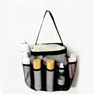 Imagem de YUMMIS Organizador de chuveiro de tela portátil com 8 bolsos, cesta de chuveiro grande portátil, bolsa de higiene para pendurar de secagem rápida para dormitório universitário, academia, acampamento