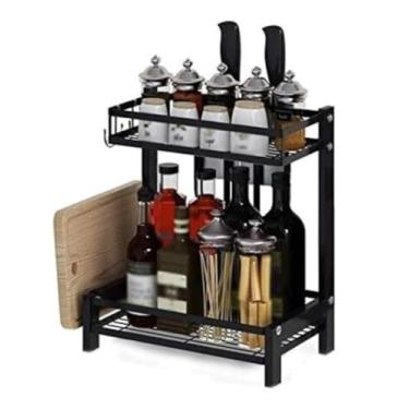 Imagem de Porta-temperos organizador de especiarias rack de temperos rack de temperos rack de temperos de aço inoxidável com suporte para tábua de corte e suporte de faca organizador com prateleira de
