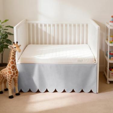 Imagem de Saia para cama de berço 100% algodão com borda recortada, 71 cm x 132 cm com 35,5 cm de caimento, saia de cama de algodão macio respirável de 4 lados para bebês meninos e meninas, elegante vintage
