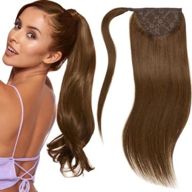 Imagem de Lacer Cabelo humano de rabo de cavalo enrolado com pasta mágica, trama de renda marrom chocolate 40,6 cm em torno de rabo de cavalo cabelo humano natural rabo de cavalo de uma peça para mulheres 70