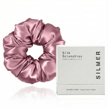Imagem de Silmer Almofada de seda 22 Momme Scrunchie Air, laço de cabelo de seda de amoreira leve e grande com alta elasticidade, macio acolchoado sem vincos e suporte para dormir (rosa molhada, 1 peça)