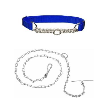 Imagem de Kit Coleira Corrente Metal Cachorro Adestramento Pet Caes Guia Semi Enforcador Passeio