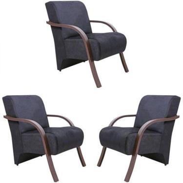 Imagem de Kit 3 Poltronas Vênus 1 Lugar Suede Grafite