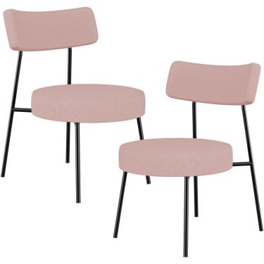 Imagem de Kit 02 Poltronas Decorativas Para Sala De Estar Base Fixa Londres L02 Linho Rosê - Lyam