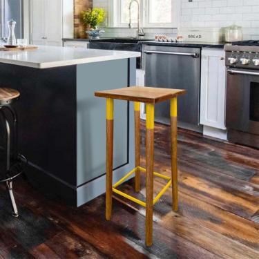 Imagem de Banqueta Bistro Industrial Colors Ferro E Madeira Maciça - Amarela Amarelo