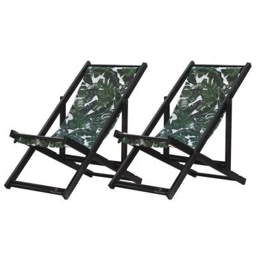 Imagem de Kit 2 Espreguiçadeiras Dobrável Black Sb-folhas Verdes