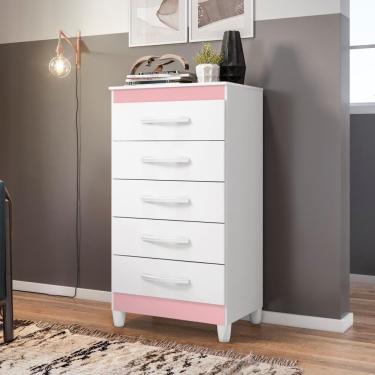 Imagem de Cômoda Milady Branco Rosa Titanium Azul 5 Gavetas