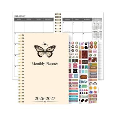 Imagem de Agenda Mensal A5 Com Capa Borboleta 2026-2027, Organizador Espiral De 