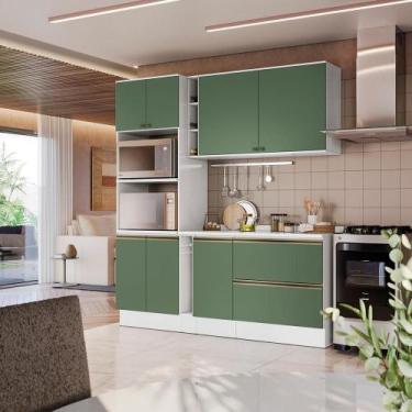 Imagem de Armário De Cozinha Compacta 100% Mdf 205cm Branco/verde Celeste Kappes