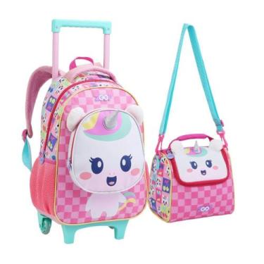 Imagem de Kit Mochila Rodinhas e Lancheira Infantil Animais - Seanite