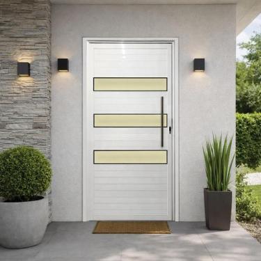 Imagem de Porta Lambril 3 Vidros Alumínio Branco Com Puxador 210X90 Lado Direito
