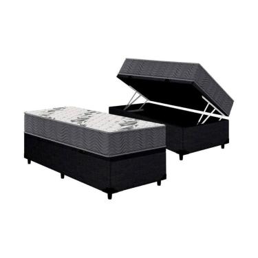 Imagem de Cama Box Baú Solteiro: Colchão Anatômico Ortobom D33 Airtech 100+Base CRC Corano Black (88x188)