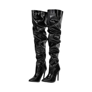 Imagem de Botas De Salto Alto Vermelhas Acima Do Joelho Para Mulheres, Em Couro 