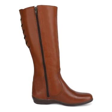 Imagem de Bota Feminina Montaria Marron Couro Ziper Amarrar Moda Ano - AN Shop, 