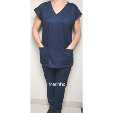 Imagem de Pijama Hospitalar Conjunto Malha Canelada Decote V - Airton Uniformes,