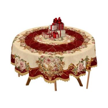 Imagem de Toalha De Mesa Retrô Com Estampa Floral Em Mármore Vermelho E Dourado 