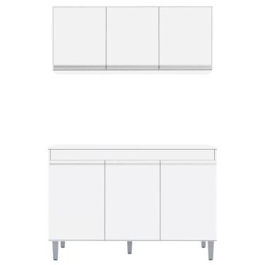 Imagem de Armário E Balcão Gabinete Para Pia 120cm Com Tampo 3 Portas Manu Branco - Ajl Móveis