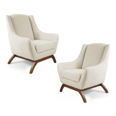 Imagem de Kit 02 Poltronas Juliet Base De Madeira B-309 Bege