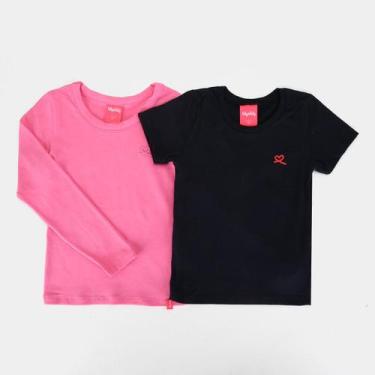 Imagem de Kit Blusa Infantil Kely & Kety Basic Manga Longa e Curta Menina - 2 Pe
