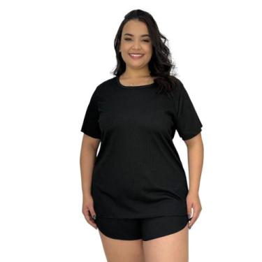 Imagem de Pijama Plus Size de Suede Canelado Blusa e Short Baby Doll 50 52 54 56