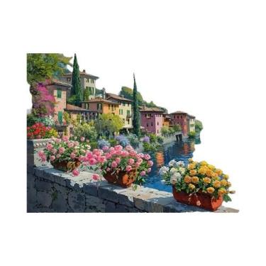 Imagem de Pintura Em Mosaico De Diamante Paisagem Com Casa, Árvore E Lago, Forma