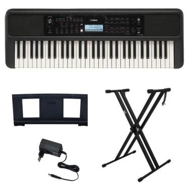 Imagem de Kit Teclado Arranjador 61 Teclas PSR E383 com Fonte Bivolt Yamaha e Su