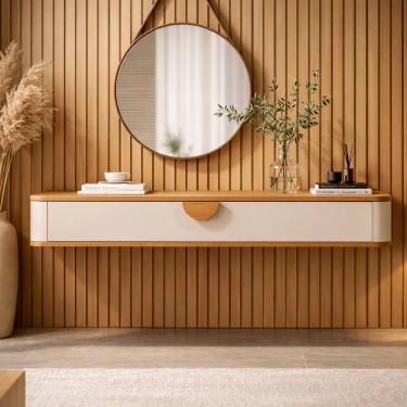 Imagem de Aparador Suspenso Sala Buriti 120cm OffWhite/Nature - Rede Móveis