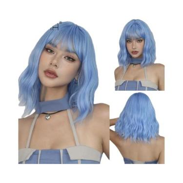 Imagem de Peruca Sintética Curta Ondulada Roxo Claro Com Franja Para Mulheres, R