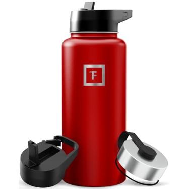 Imagem de IRON °FLASK Frasco de hidratação para acampamento e caminhada com canudo, garrafa de água esportiva de aço inoxidável isolada de boca larga - 946 ml vermelho fogo