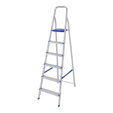 Imagem de Escada 6 Degraus 120kg Dobrável Alumínio Mor