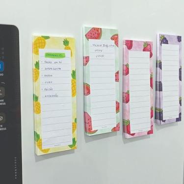 Imagem de Kit 04 Bloquinhos Blocos Frutas Imã Anotações Geladeira Lembretes - Mi