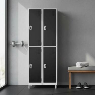 Imagem de Roupeiro Aço 4 Portas 191x85x40Cm Academia Vestiário Tranca - W3, Pret