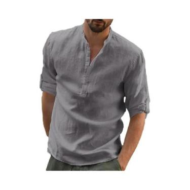 Imagem de Camisa De Verão Masculina plus Size Em Algodão E Linho De Manga Longa,