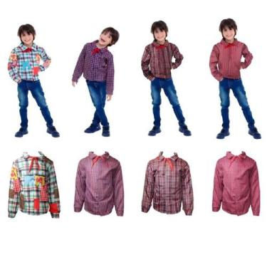 Imagem de Fantasia Festa Junina Infantil Camisa Xadrez C/ Lenço São João Arraiá 