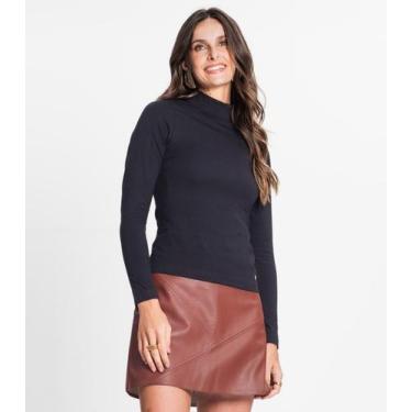 Imagem de Blusa Feminina Cotton Gola Alta Básica Rovitex Preto, P, Preto