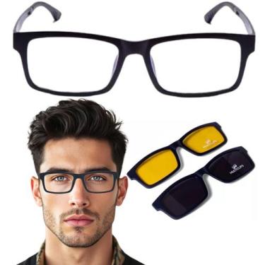 Imagem de Armação de óculos masculino 3 em 1 solar e noturno Multiclips, Preto