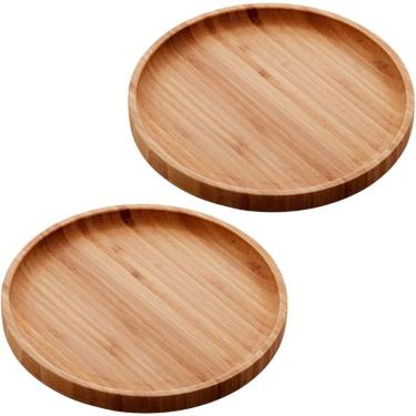 Imagem de Kit 2 Pratos Bambu 20cm Redondos Servir Petiscos Doces Bandeja Decorativa Round Lyor