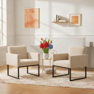 Imagem de Kit 2 Poltronas Reforçada Para Recepção Base Metálica Preto - Móveis M