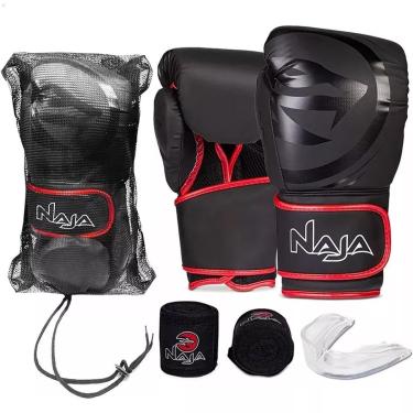 Imagem de Kit Luva Boxe Muay Thai Naja Black Line Bandagem Protetor Bucal Treino Sparring 10oz 12...