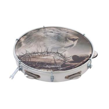 Imagem de Pandeiro Vanguarda 10" ABS Pele Leitosa Personalizado Leão (Branco) - 