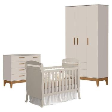 Imagem de Quarto de Bebê 3 Portas com Cômoda com Porta Flip e Berço Americano Da