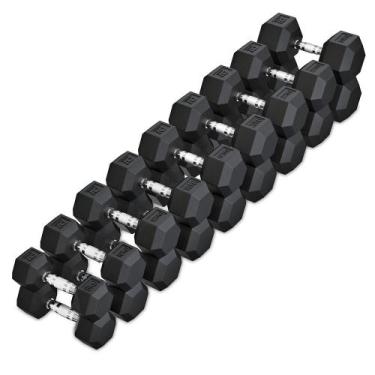 Imagem de Kit Halteres Sextavado Emborrachado pares 8 a 30kg - D1Fitness