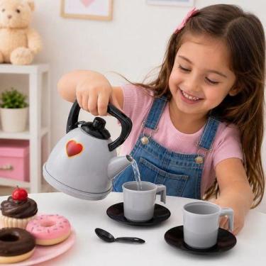 Imagem de Kit Chá Brinquedo Infantil Cozinhando Mamãe Chaleira Xícara Cinza - su