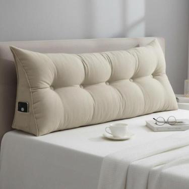 Imagem de Almofada Cabeceira Ana Cama Solteiro 90cm Suede Bege Mz Decor - Mazzer