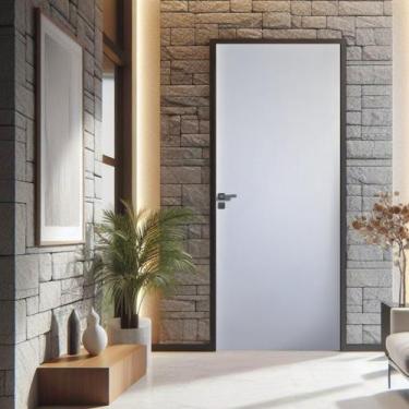 Imagem de Kit Porta de Madeira Lisa Primer 210x82cm Batente 9,5cm Uniportas Aber